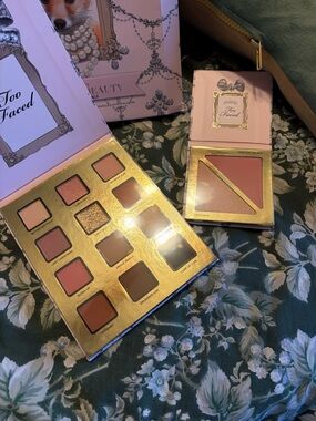 Too Faced Pink Enchanted Beauty Foxy Neutrals Eyeshadow Palette and blush set